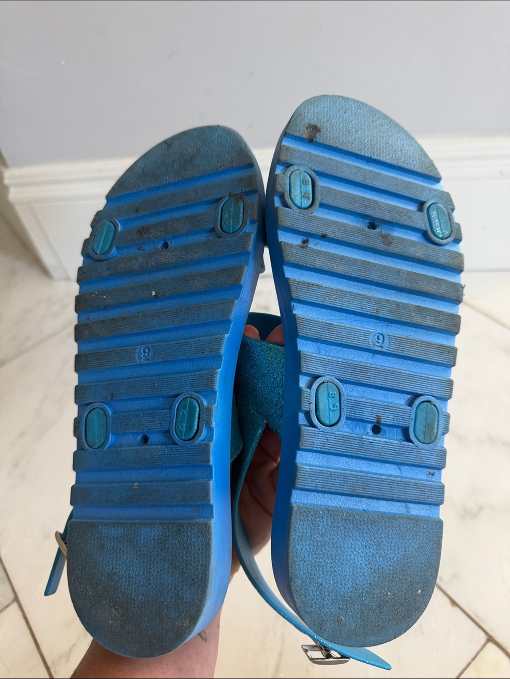 Kali blue glitter dual strap heel wrap buckled sandals women’s 9 - Picture 11 of 11